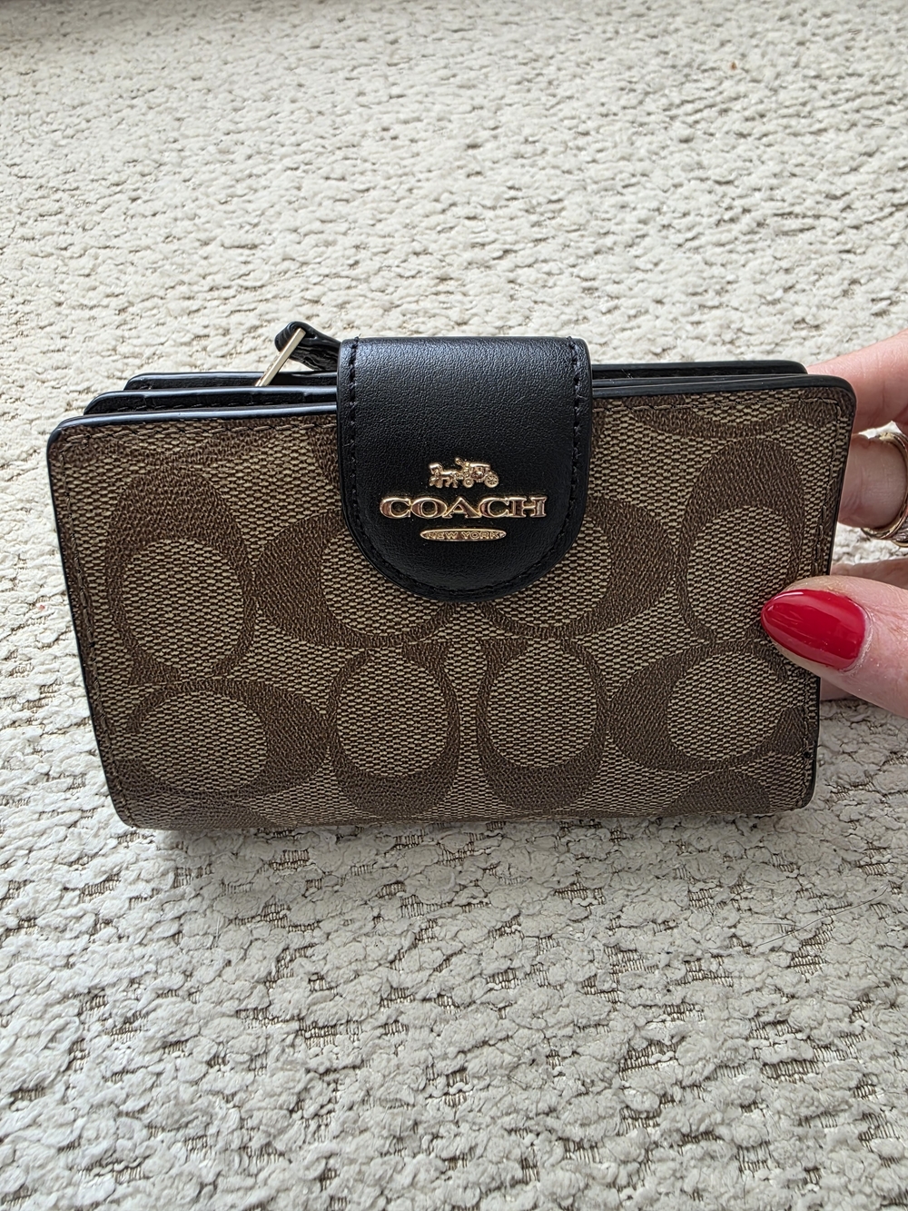Coach Signature Canvas Continental Wallet in Brown & Black